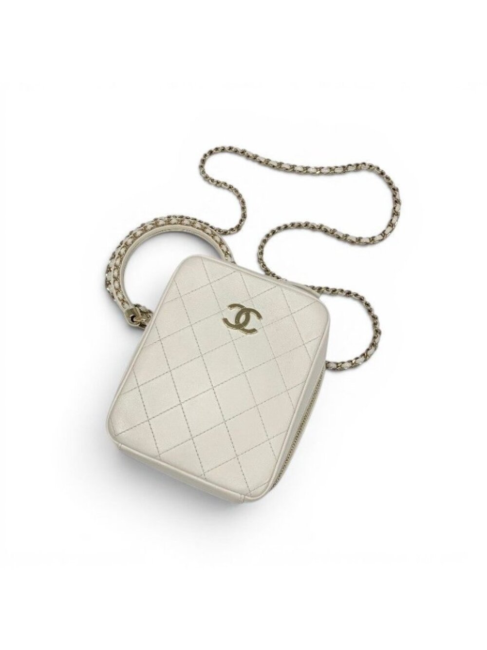 Chanel Shoulder Bag Lambskin White Gold CC Logo Quilted Chain 2-Way - Picture 5 of 10